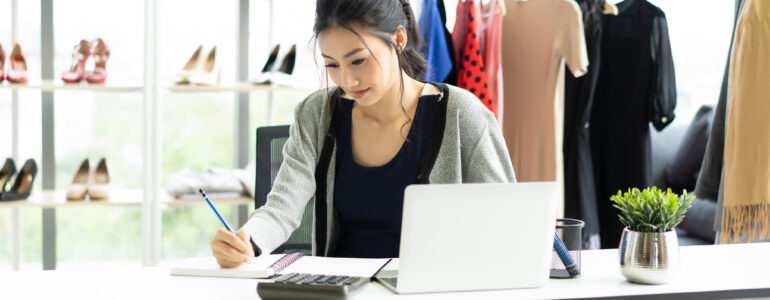 Woman working on laptop
