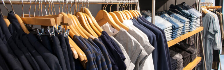 Blue clothes on rack