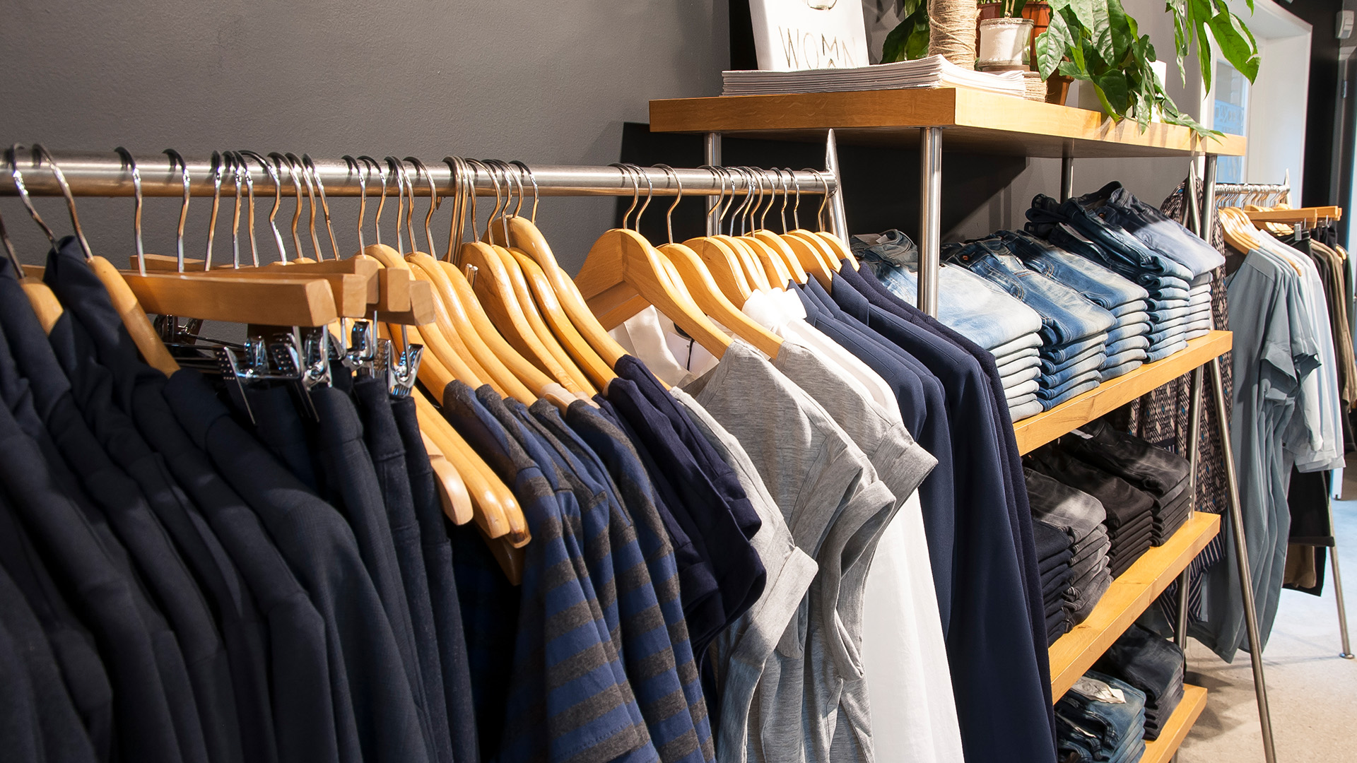 Blue clothes on rack